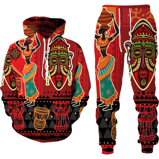 New  African Casual Men/women  Suits Couple Outfits Vintage Culturally Influenced   Hoodies+Pants Male/Female Tracksuit Set