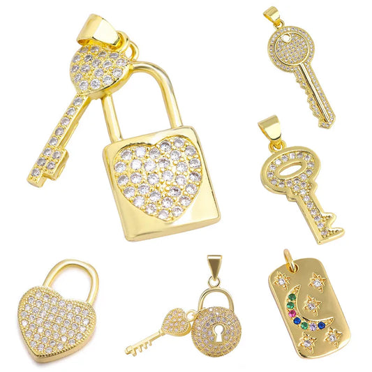 Juya DIY 18K Gold Plated Love Heart Key Locket Charms For Handmade Fashion  Necklace Making Components Wholesale