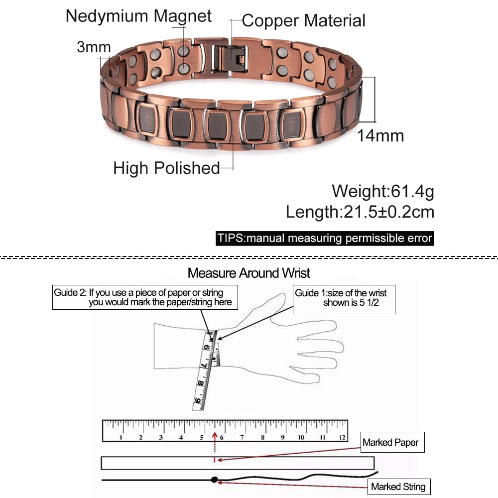 Pure Copper Magnetic Bracelet Health Energy from B.C.L.A.A