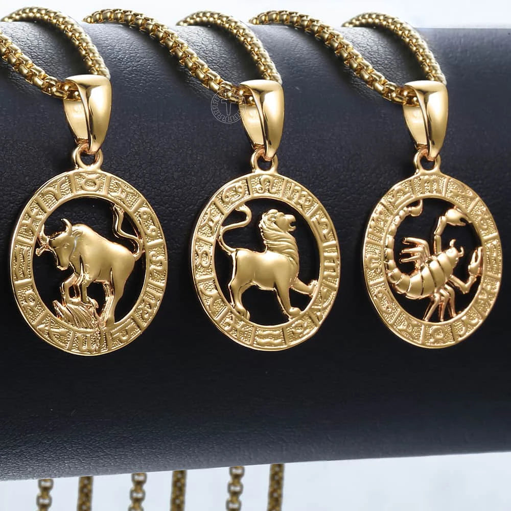 Womens / Men's Pendant Necklaces 12 Horoscope Zodiac Sign Gold Color Aries Leo  12 Constellations Jewelry