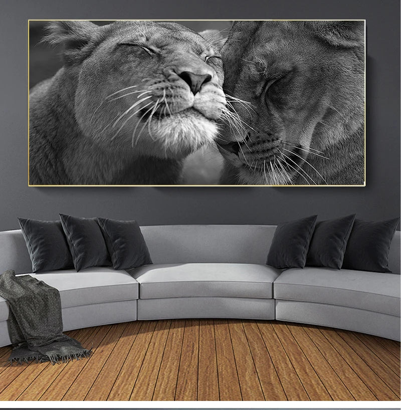 Animals Canvas Painting Posters and Prints Cuadros Wall Art Pictures For Living Room Home Decor Black and White Africa Lion Wild