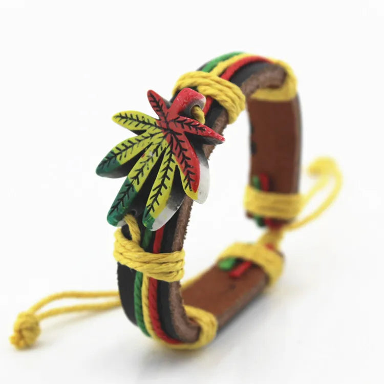 Fashion colorful maple leaf Rasta Hemp Wrap Leather Charm Bracelet  yb108