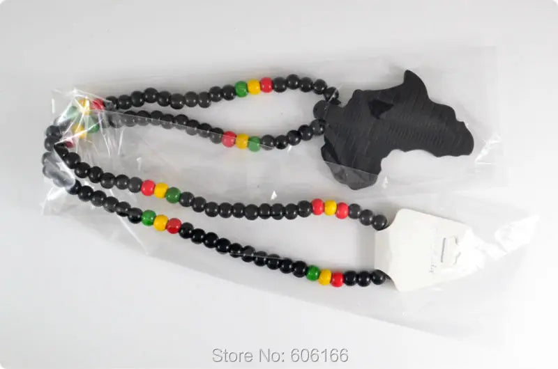 Rasta Reggae Punk Infinite Black Africa Map Good Wood NYC X Chase Wooden Beads Necklace