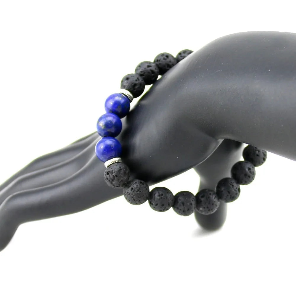 BC Love and Abundance Handmade Africa Jewelry New Lapis with Lava Bracelet Women Natural Stone 10mm Ball Bead for Men & Women