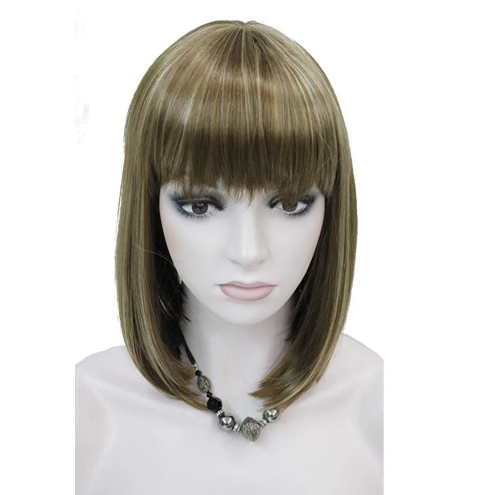 StrongBeauty Women's Wigs Neat Bang Bob Style Short Straight Hair Black/Blonde Synthetic Full Wig 6 Color