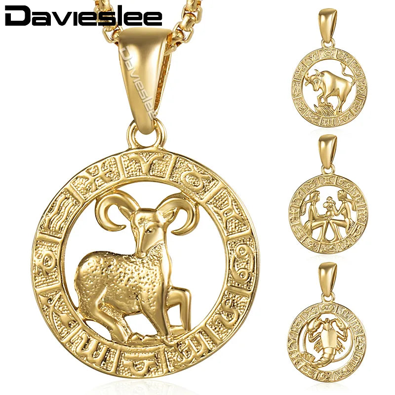 Womens / Men's Pendant Necklaces 12 Horoscope Zodiac Sign Gold Color Aries Leo  12 Constellations Jewelry