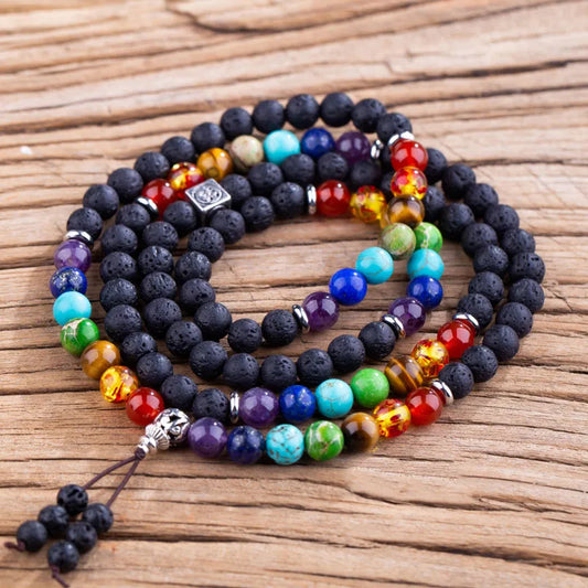 2024 Black Culture Love and Abundance 8mm Lava Stone 7 Chakra Bracelet Spiritual Men and Women meditation Beads Tibetan Jewelry