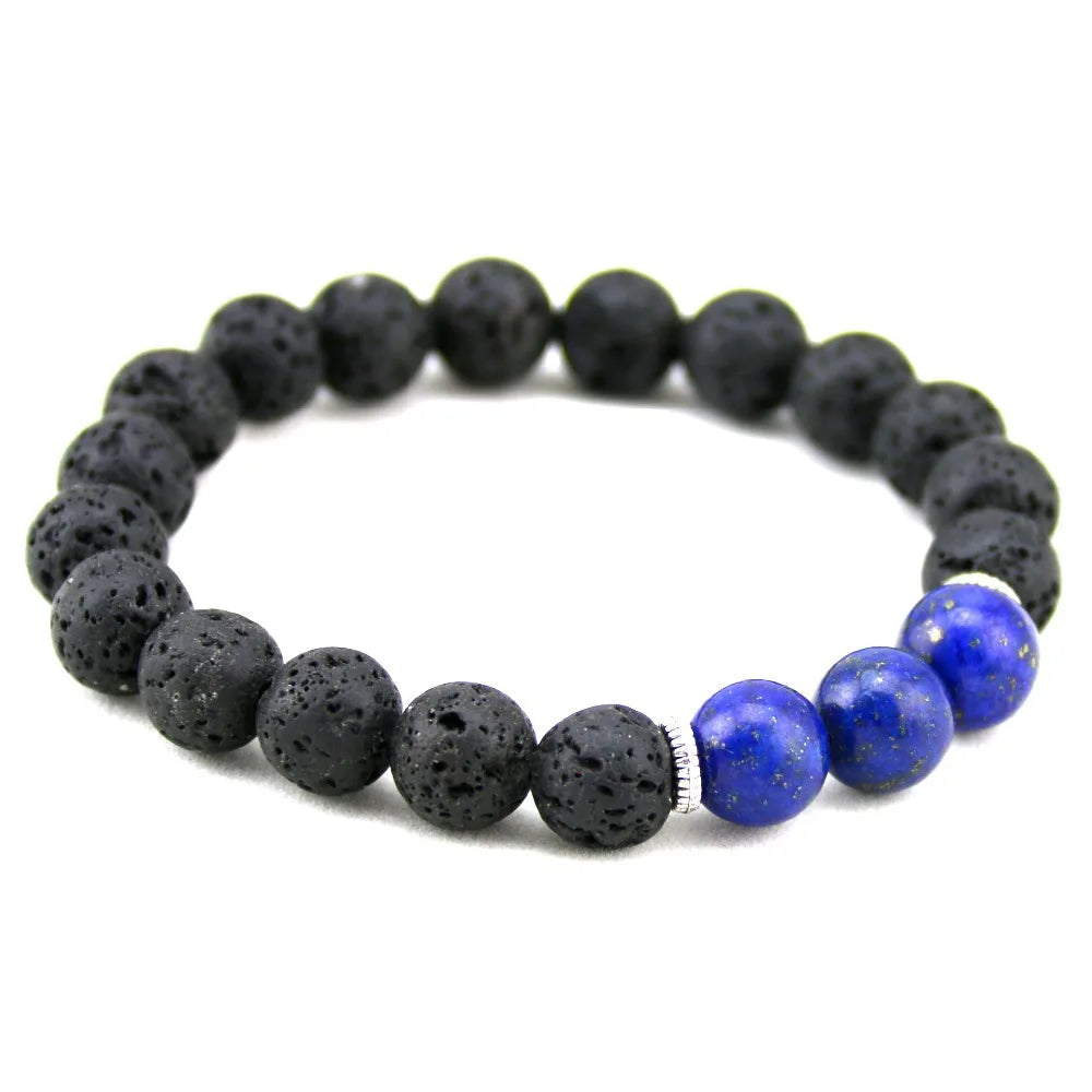 BC Love and Abundance Handmade Africa Jewelry New Lapis with Lava Bracelet Women Natural Stone 10mm Ball Bead for Men & Women