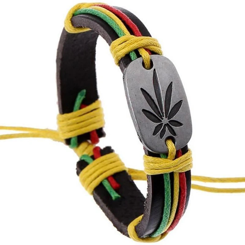 Rasta Jamaica Reggae Leather Bracelets Bangles For Women Man Cuero Pulseiras Bijoux