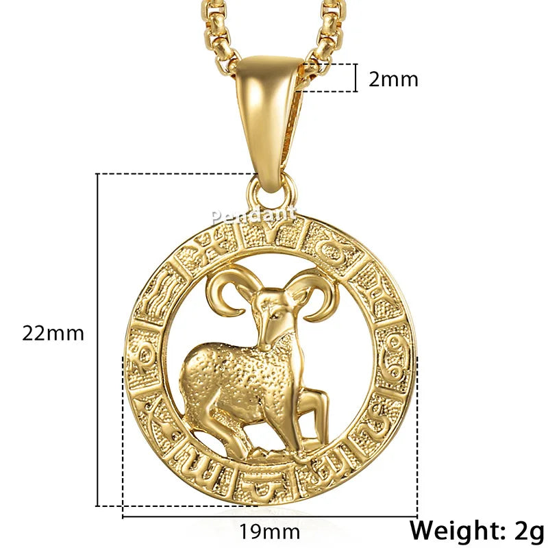 Womens / Men's Pendant Necklaces 12 Horoscope Zodiac Sign Gold Color Aries Leo  12 Constellations Jewelry