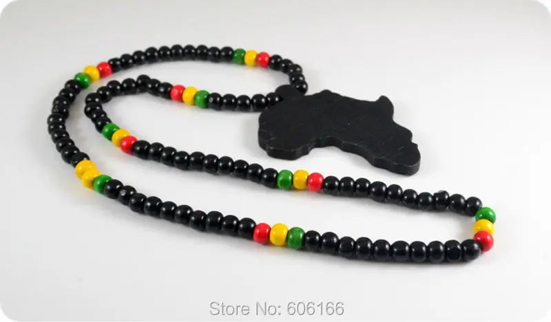 Rasta Reggae Punk Infinite Black Africa Map Good Wood NYC X Chase Wooden Beads Necklace