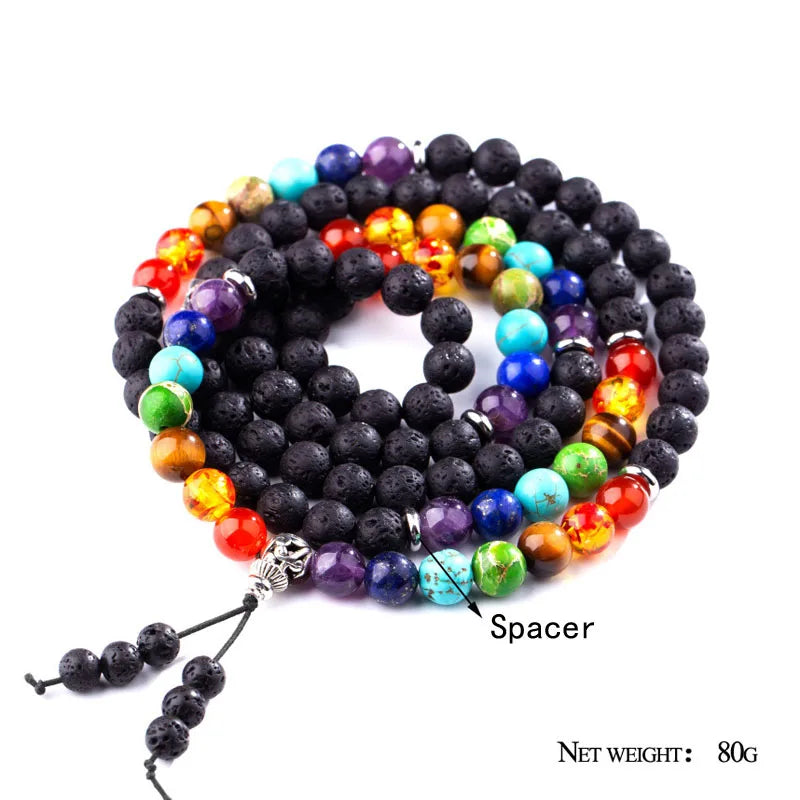 2024 Black Culture Love and Abundance 8mm Lava Stone 7 Chakra Bracelet Spiritual Men and Women meditation Beads Tibetan Jewelry