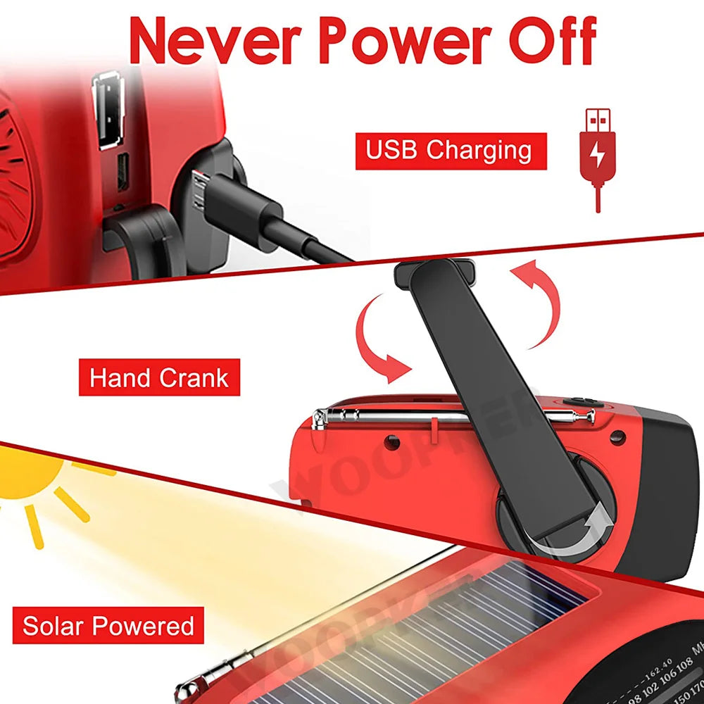 Solar Powered Hand Crank FM /AM /Radio w/ Charging Port and Flashlight