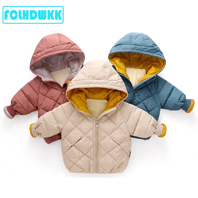 Kids Girls Boys Autumn Winter Jackets Coat New Children Down Padded Baby Jacket Plus Velvet Warm Cotton