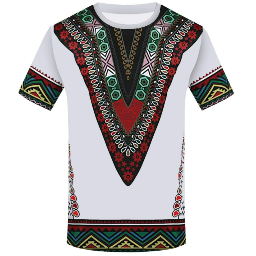 Men's Traditional African Print Dashiki Round Neck Shirt