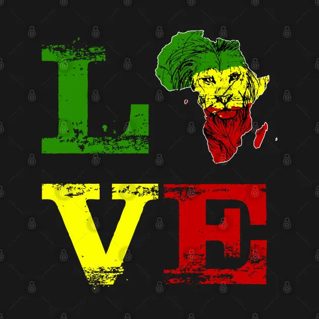 Love Africa Map Print Rasta Reggae Lion T Shirt. New 100% Cotton Short Sleeve Shirt