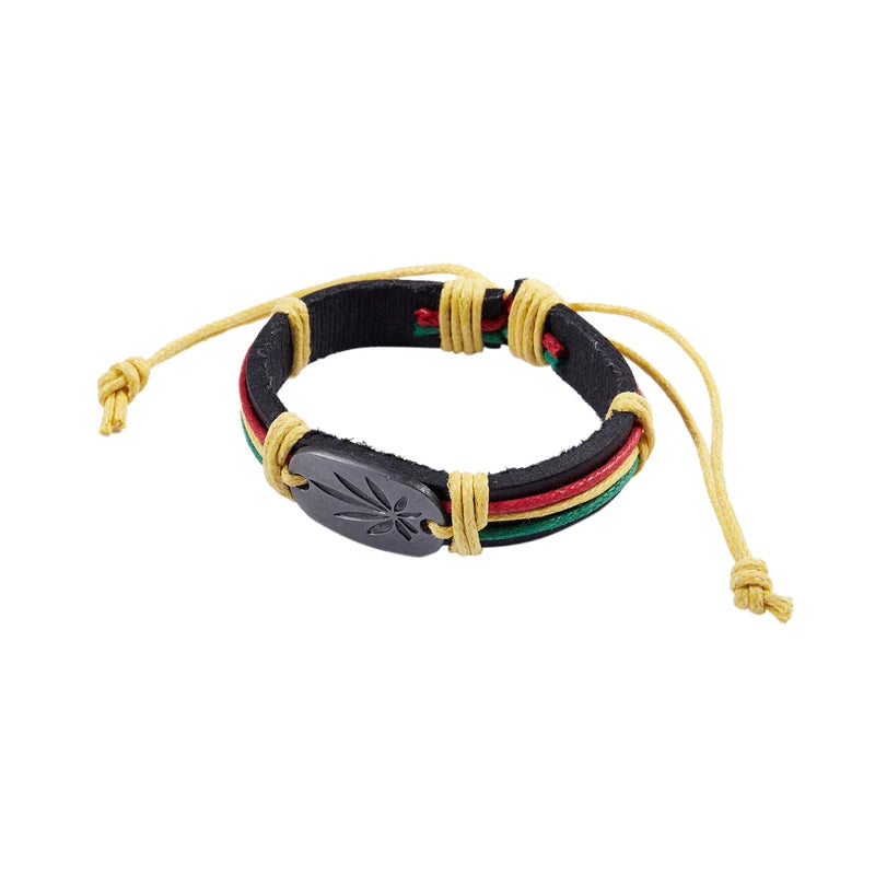 Rasta Jamaica Reggae Leather Bracelets Bangles For Women Man Cuero Pulseiras Bijoux