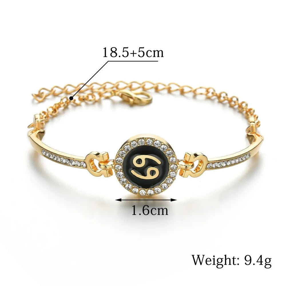 Classic 12 Constellation Bracelet Fashion Adjustable Bling Bling Rhinestone Astrology Zodiac Sign Bracelet For Women Girls Gifts