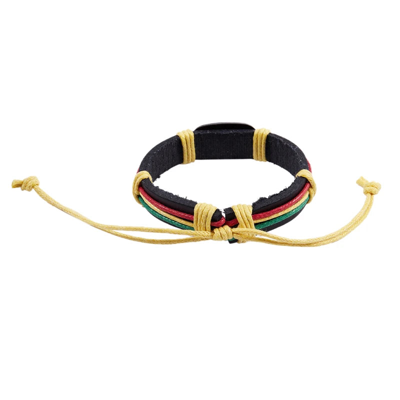 Rasta Jamaica Reggae Leather Bracelets Bangles For Women Man Cuero Pulseiras Bijoux