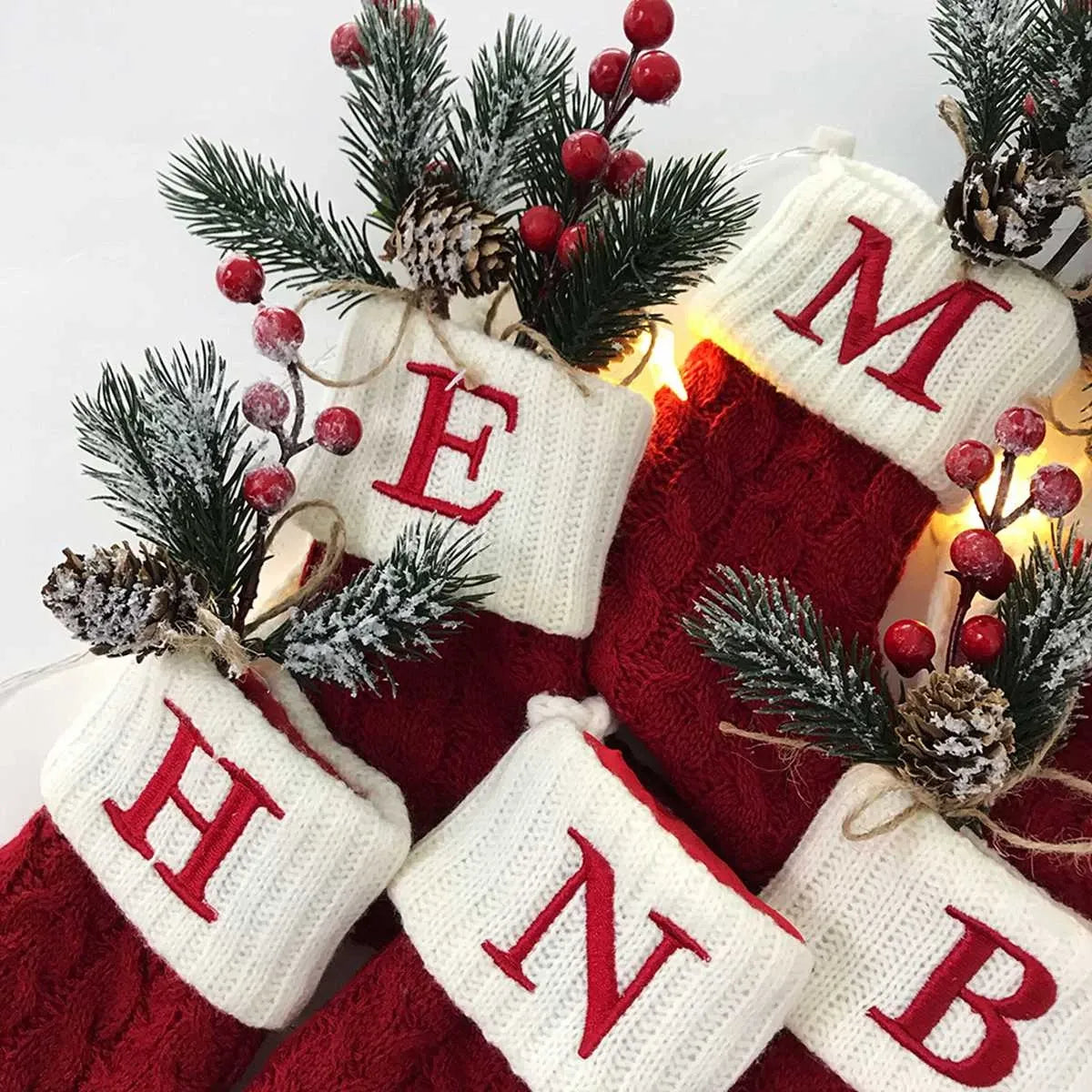 Christmas Socks Knitting Snowflake Letter Stocking Christmas Decoration For Home 2023 Xmas