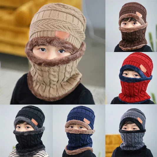 1Pcs Hat Scarf Set Kids Bean Knitted Scarf Cap Children Autumn Winter Fleece Warm Knitted Scarf Hat for Boys or Girls to keep them nice and warm.