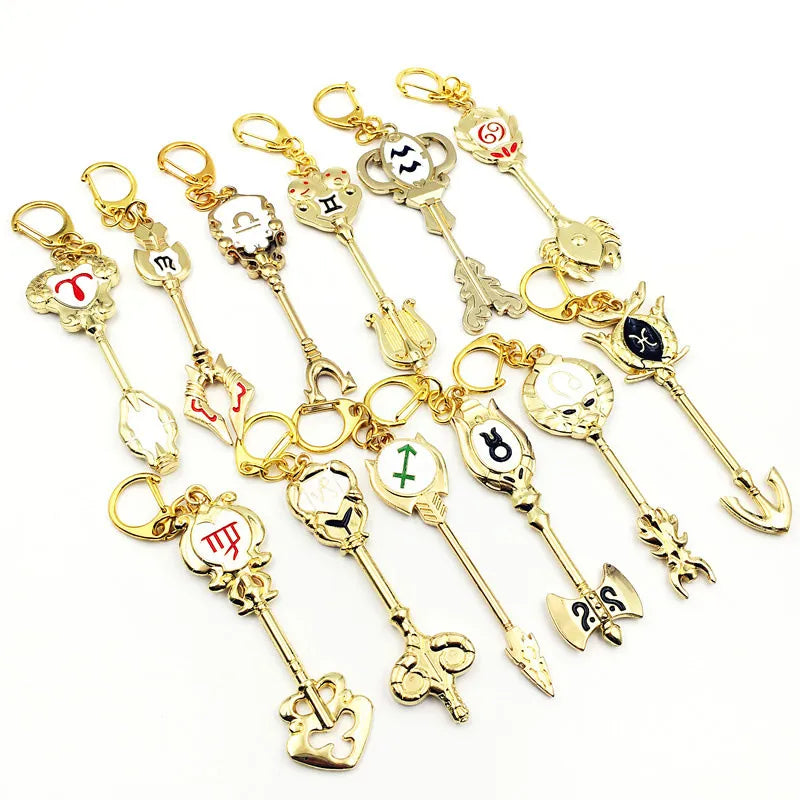 Anime Fairy Tail Keychain Lucy Zodiac Star Spirit Magician Summons Key Ring Twelve Constellation Key Chains Jewelry