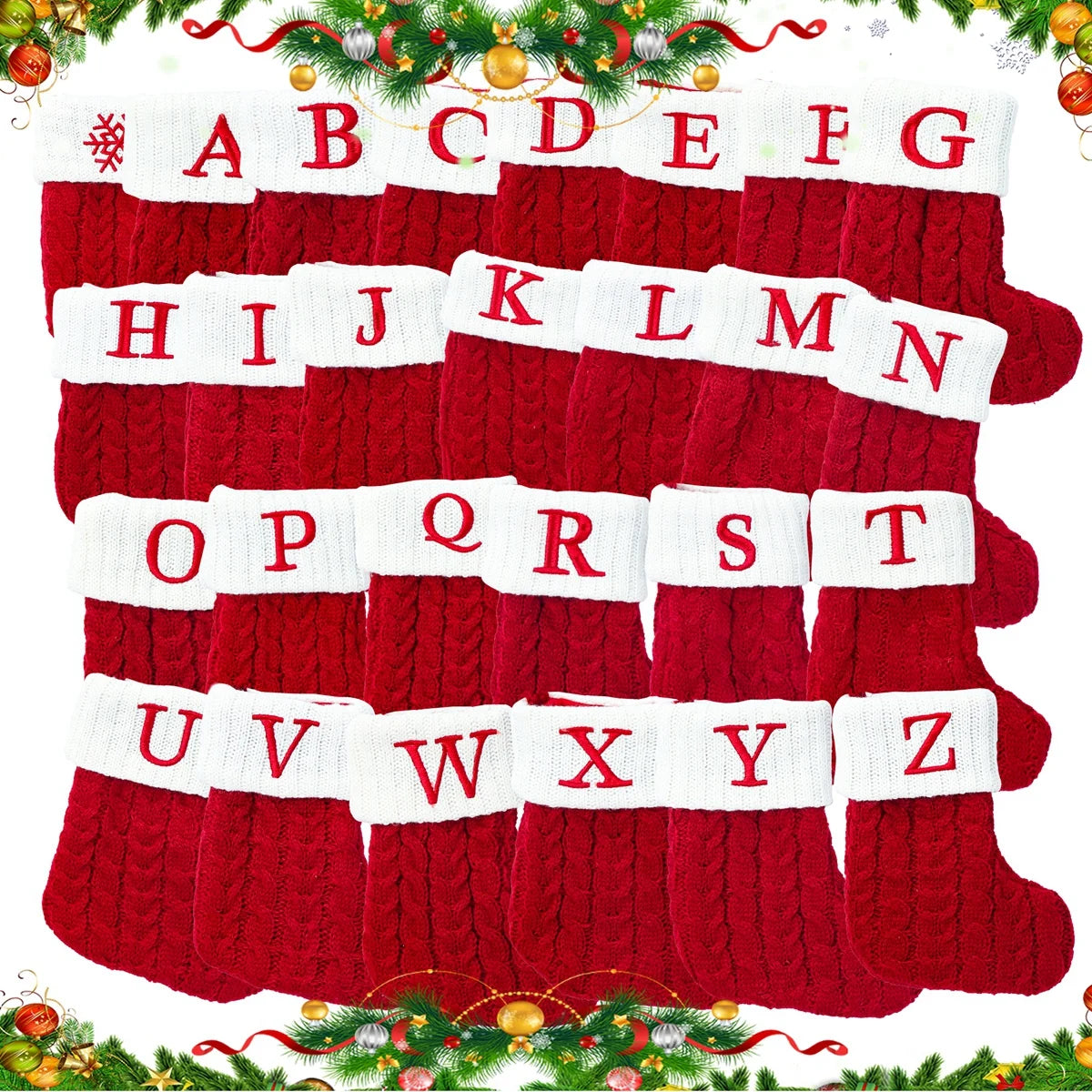 Christmas Socks Knitting Snowflake Letter Stocking Christmas Decoration For Home 2023 Xmas