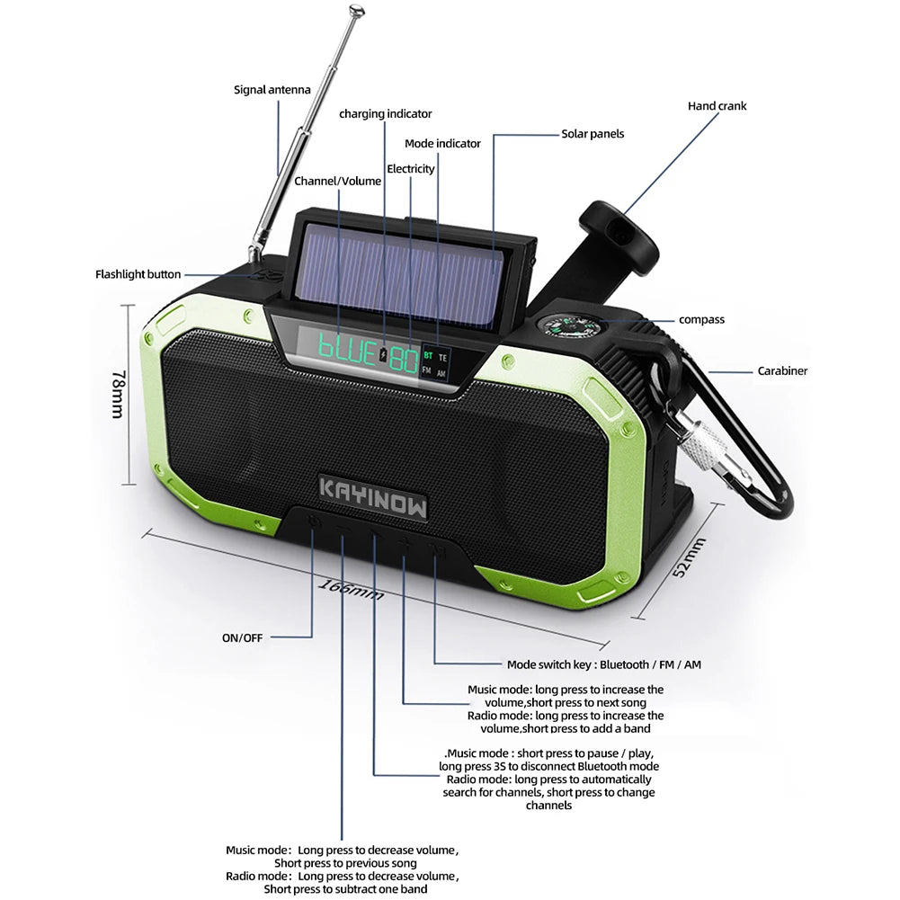 EcoTrek All Weather Emergency Radio-Your Lifeline in the Wild Radio Solar Powered also with (Hand Crank) Radio AM/FM Outdoor  Waterproof LED Flashlight 5000mAh Power Bank Charger