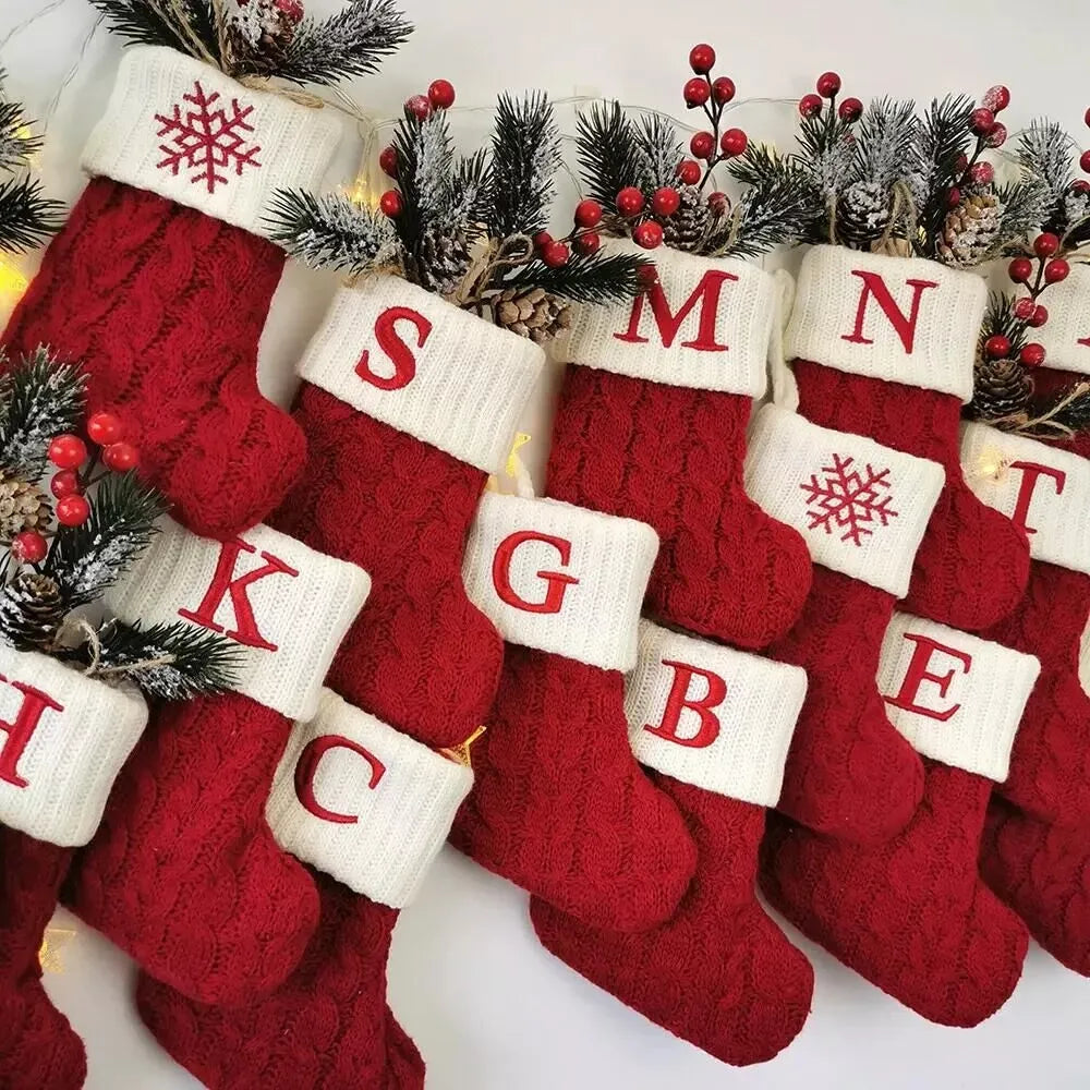 Christmas Socks Knitting Snowflake Letter Stocking Christmas Decoration For Home 2023 Xmas