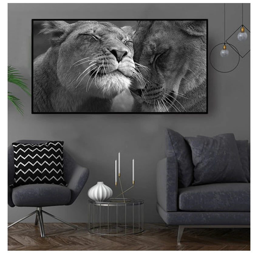 Animals Canvas Painting Posters and Prints Cuadros Wall Art Pictures For Living Room Home Decor Black and White Africa Lion Wild