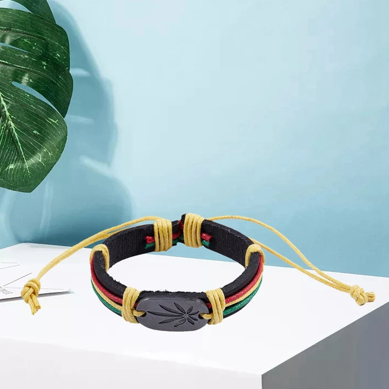 Rasta Jamaica Reggae Leather Bracelets Bangles For Women Man Cuero Pulseiras Bijoux