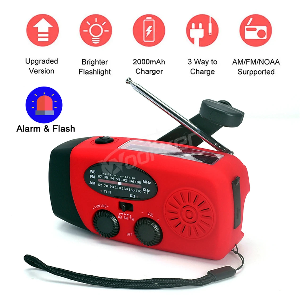 Solar Powered Hand Crank FM /AM /Radio w/ Charging Port and Flashlight