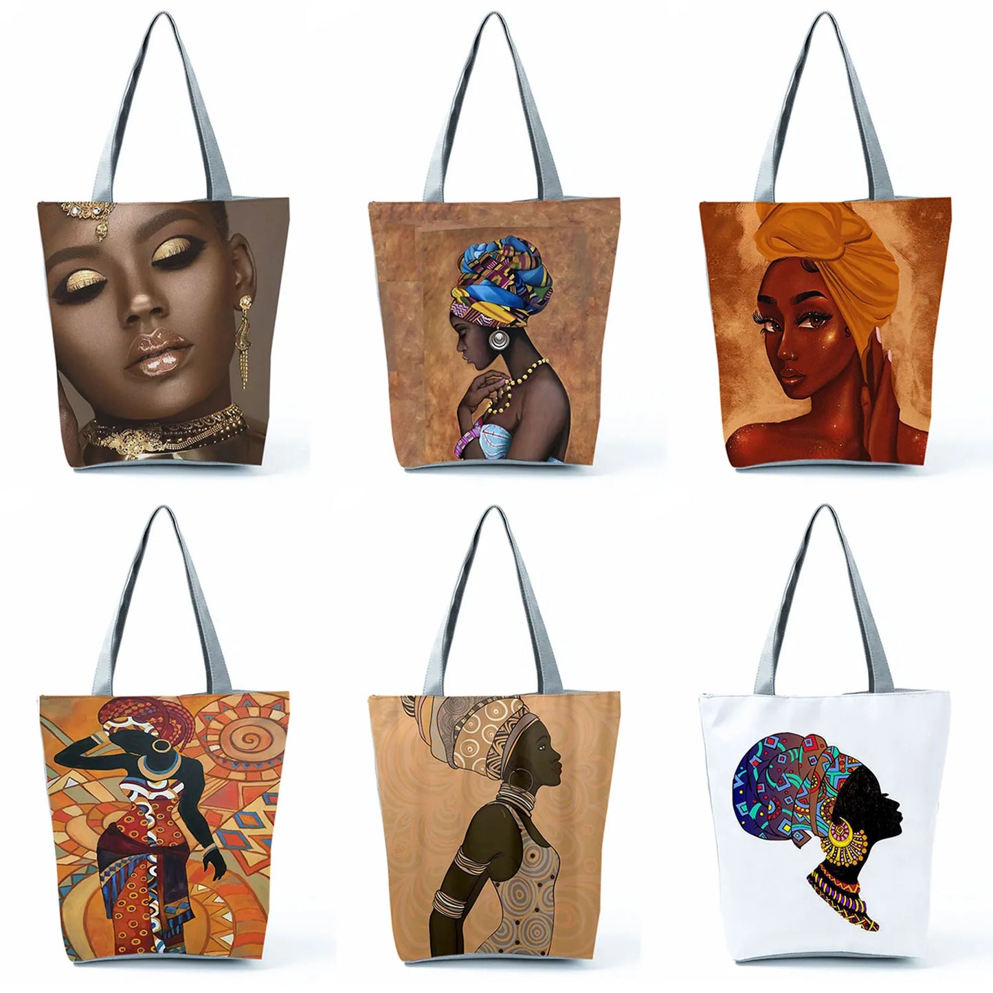 Afro Girl Printed Handbags Cool Style Africa Girl Women Fashion Shopping Bag High Capacity Tote Travel Beach Bag Custom Pattern