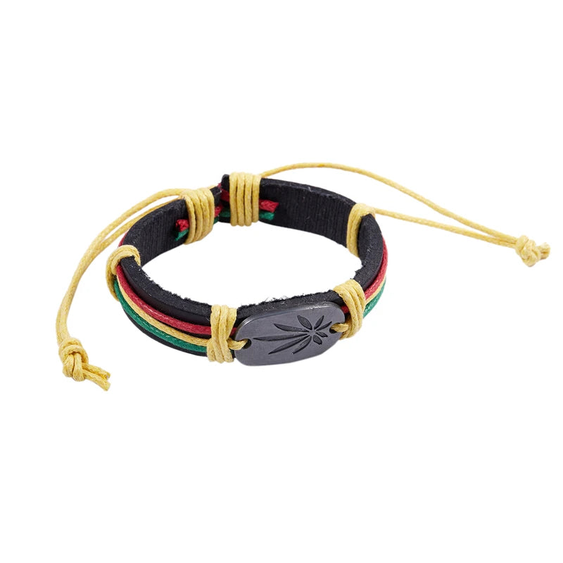 Rasta Jamaica Reggae Leather Bracelets Bangles For Women Man Cuero Pulseiras Bijoux