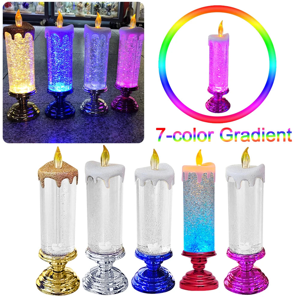 Crystal LED Electronic Candle Crystal Candles 7-color Gradient Party Atmosphere for Christmas Birthday Wedding