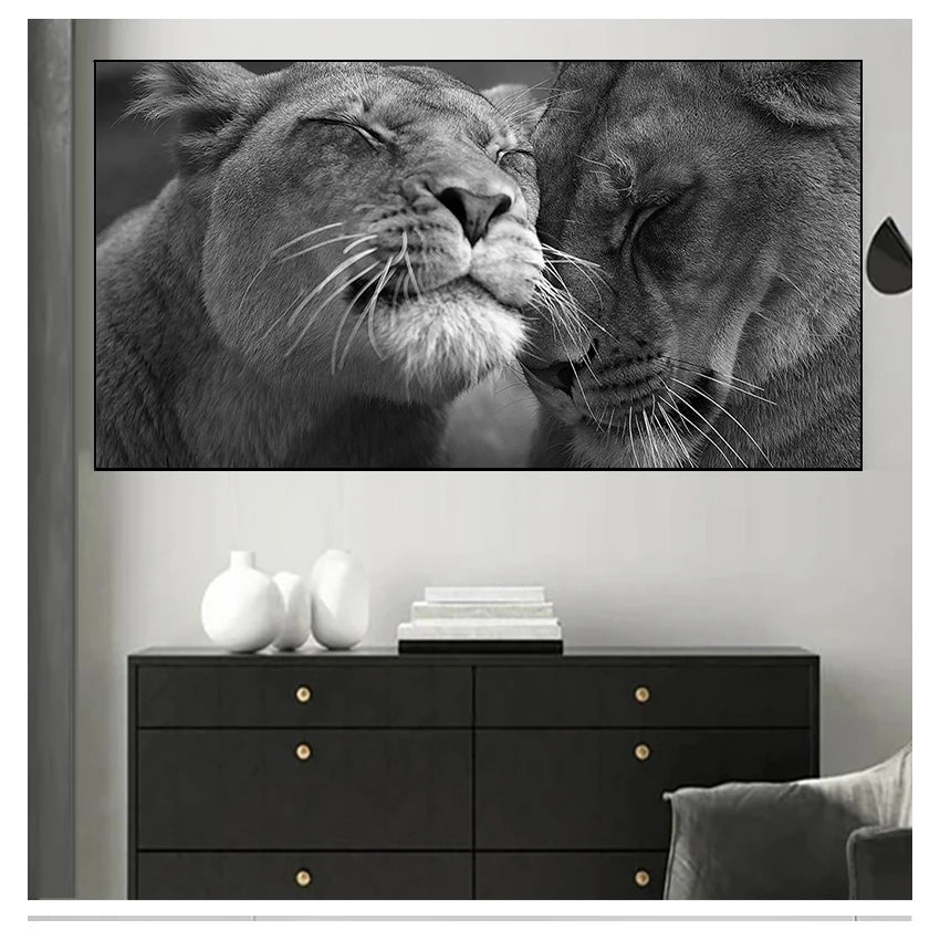 Animals Canvas Painting Posters and Prints Cuadros Wall Art Pictures For Living Room Home Decor Black and White Africa Lion Wild