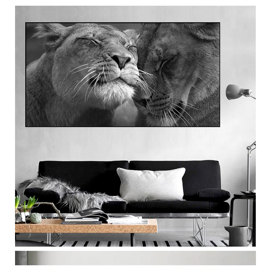 Animals Canvas Painting Posters and Prints Cuadros Wall Art Pictures For Living Room Home Decor Black and White Africa Lion Wild