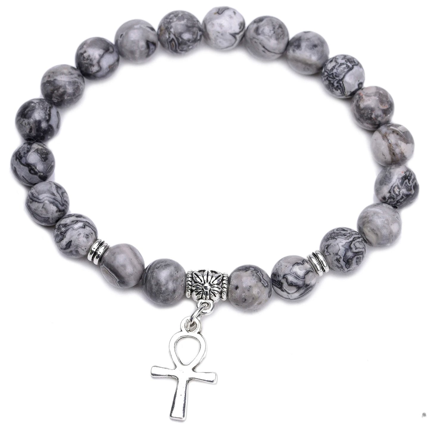 Egyptian Ankh Cross Natural Onyx Stone Bracelet Jewelry Women ,Men