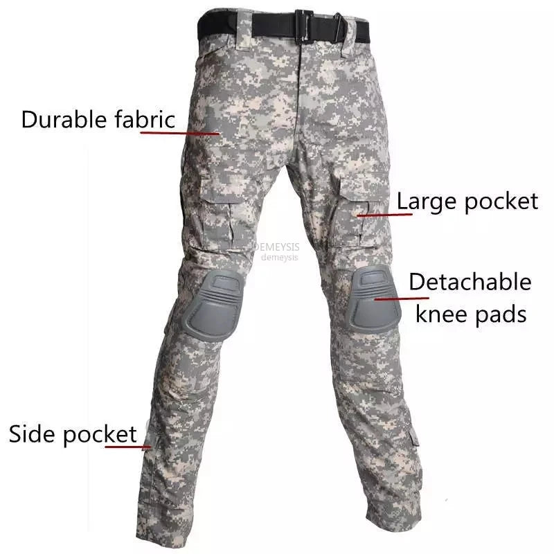 Woodland Camouflage Uniform Tactical Combat Suit Paintball/ Airsoft War Game Clothing Shirt + Pants Elbow Knee Pads