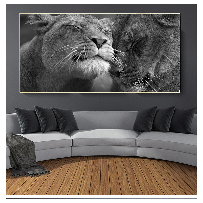 Animals Canvas Painting Posters and Prints Cuadros Wall Art Pictures For Living Room Home Decor Black and White Africa Lion Wild