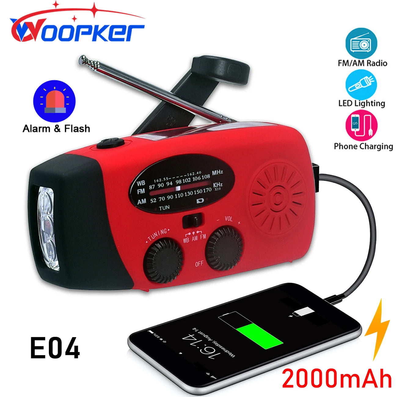 Solar Powered Hand Crank FM /AM /Radio w/ Charging Port and Flashlight