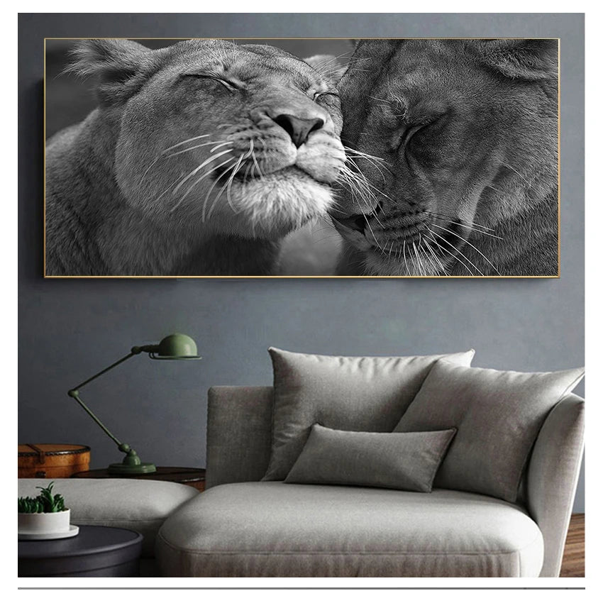 Animals Canvas Painting Posters and Prints Cuadros Wall Art Pictures For Living Room Home Decor Black and White Africa Lion Wild