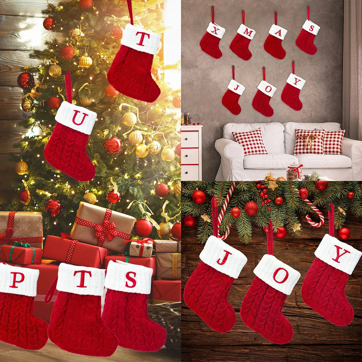 Christmas Socks Knitting Snowflake Letter Stocking Christmas Decoration For Home 2023 Xmas